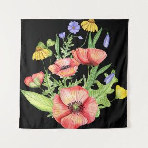 Tapiz Ramo de flores silvestres botánicos Arte acuarela