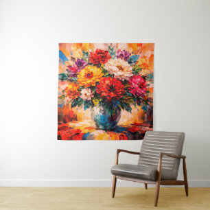 Tapiz Ramo de Peonías Vibrantes en Florero Impasto