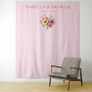 Tapiz Ramo Floral Acuarela Rosa Romántico