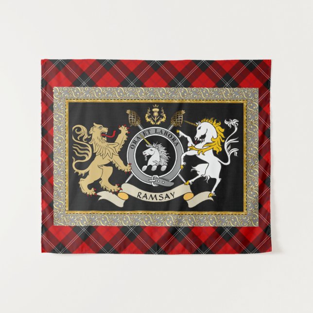 Tapiz Ramsay Clan Badge & Tartan Personalizado (Anverso (horizontal))