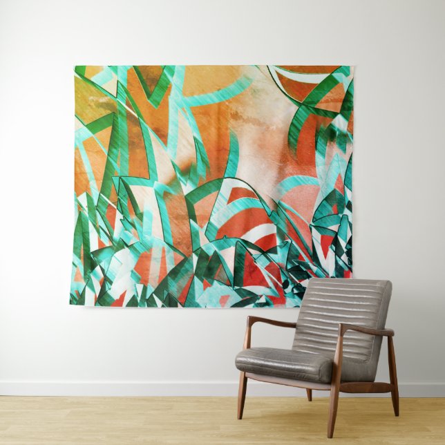 Tapiz Rayas azules o cian sobre naranja rústico rojizo (In situ (horizontal))