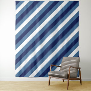 Tapiz Rayas Náuticas Azul Marino Azul Ahumado Blanco Cru