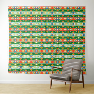 Tapiz Rayas y formas geométricas naranja verde blanco