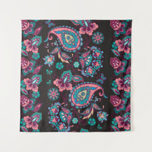 Tapiz Rayo Paisley: negro decorativo sin foco