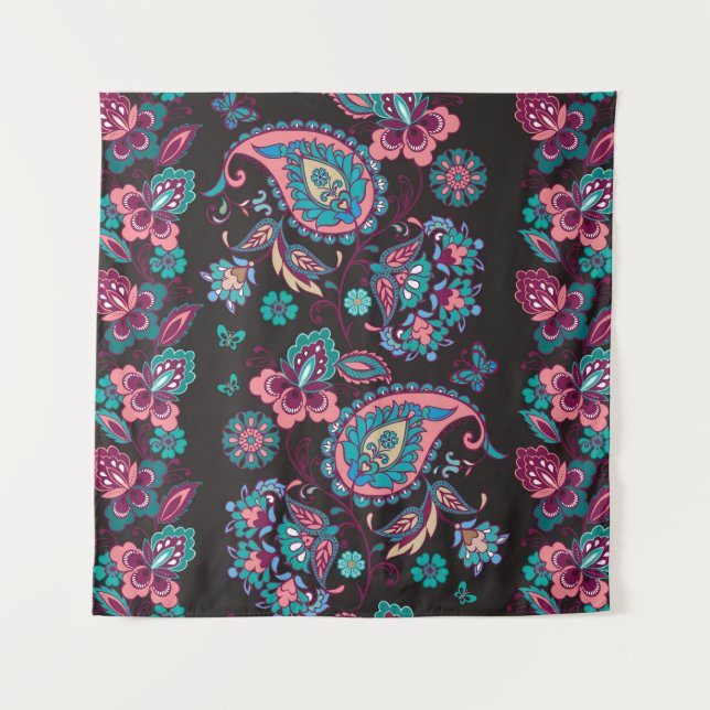 Tapiz Rayo Paisley: negro decorativo sin foco (Anverso)