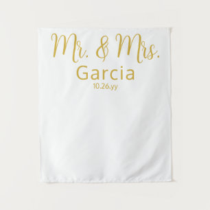 Tapiz Recepción de Boda Elegante de Señores Blanco y Dor
