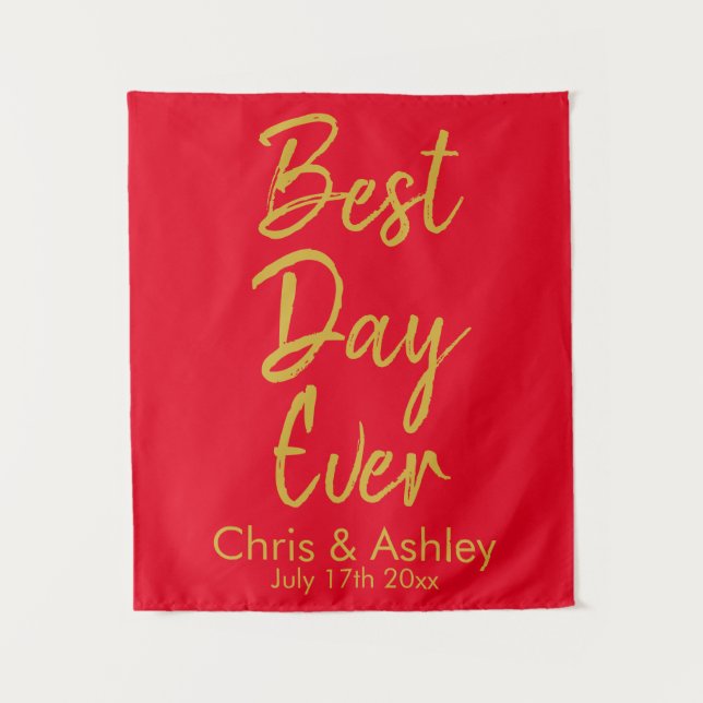 Tapiz Recepción de Boda personalizado Roja y de Oro el m (Anverso)