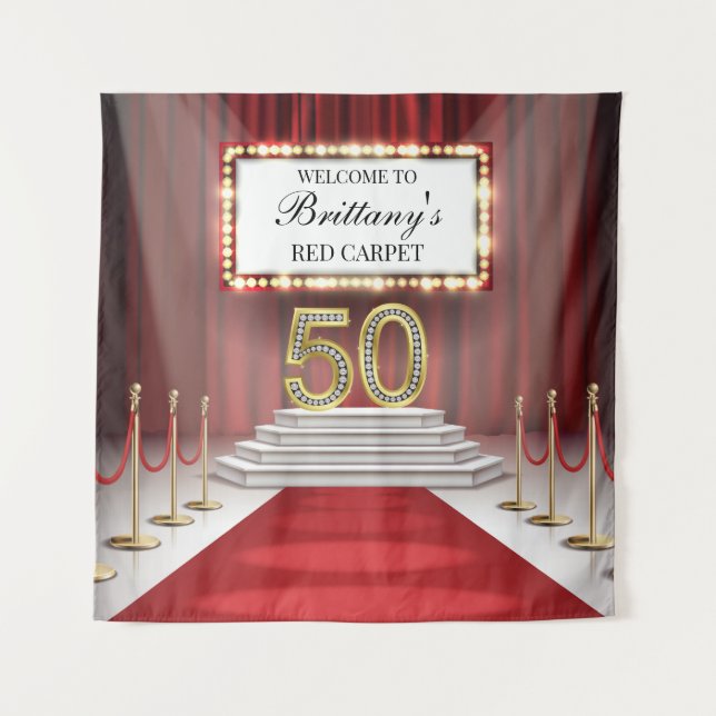 Tapiz Red Carpet 50th Birthday Backdrop banner (Anverso)