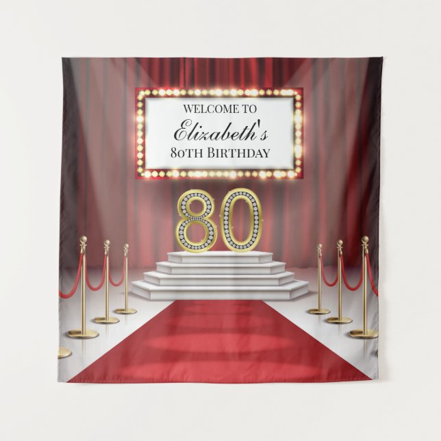 Tapiz Red Carpet 80th Birthday Backdrop banner (Anverso)