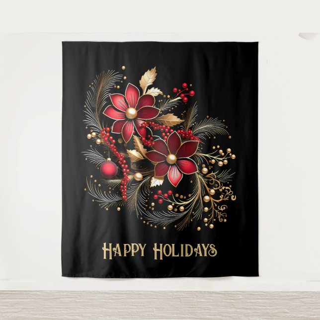 Tapiz Red Decorative Flowers Holiday Backdrop (Anverso)