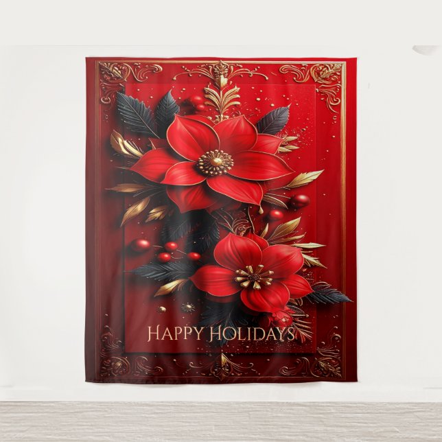 Tapiz Red Flowers Decorative Holiday Backdrop (Anverso)