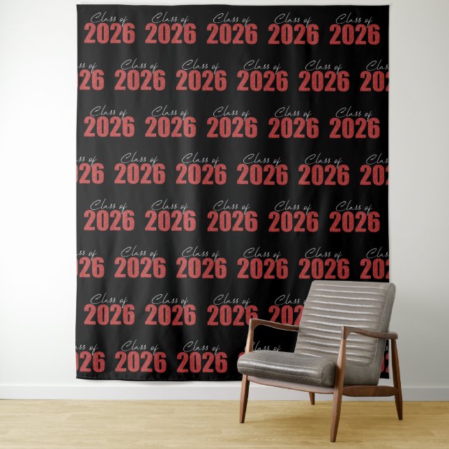 Tapiz Red Glitter Class of 2026 Photo Backdrop (In situ)