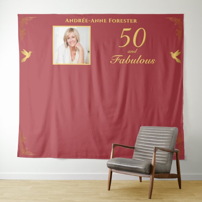 Tapiz Red Gold 50 Fabuloso foto de cumpleaños (In situ (horizontal))