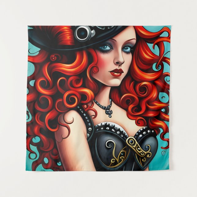 Tapiz Red Haired Steampunk Woman (Anverso)