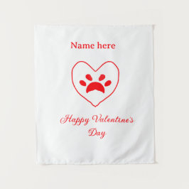 Tapiz Red heart dog cat paw happy Valentine's day name 