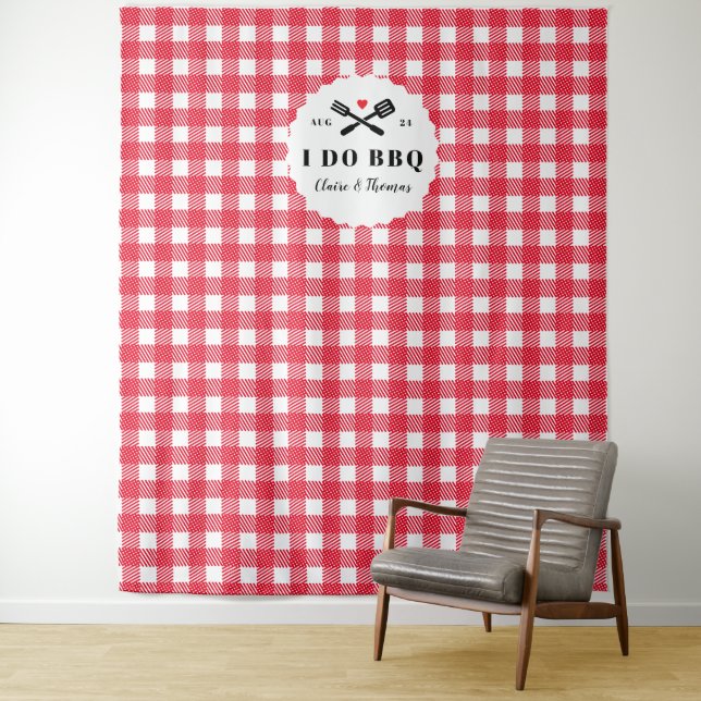 Tapiz Red I Do BBQ Gingham Plaid Engagement Party (In situ)