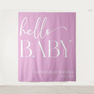 Tapiz Red Minimalista Rosa Hello Baby Baby Shower