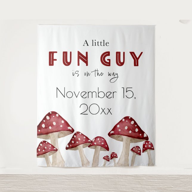 Tapiz Red Mushroom Woodland Fun Guy Baby Shower Backups (Anverso)
