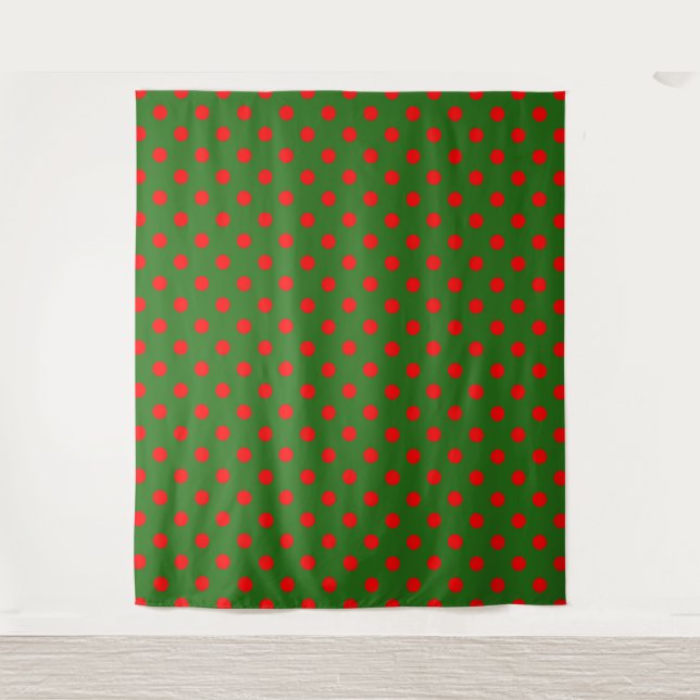 Tapiz Red On Green Polka Dots Pattern Design  (Anverso)