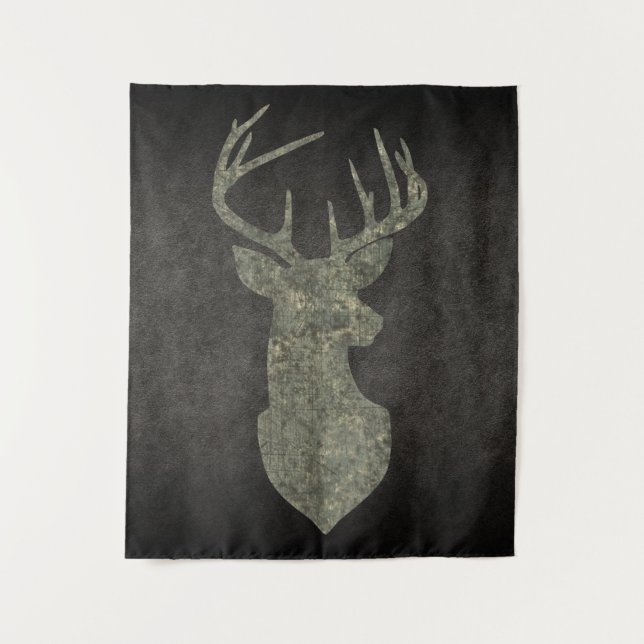 Tapiz Regal Buck Trophy Deer Silhouette en camuflaje (Anverso)