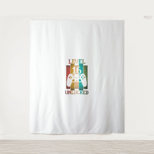 Tapiz Regalo de 16 cumpleaños hombre nivel 16 desbloquea (Anverso)