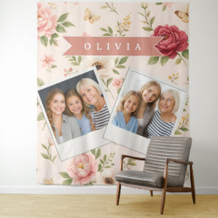 Tapiz Regalo Personalizado de Nombre Romántico Floral Vi
