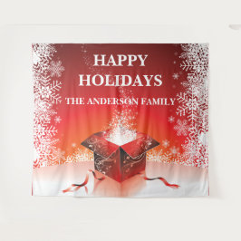 Tapiz Regalo sorpresa de Navidad alegre festivo copos de