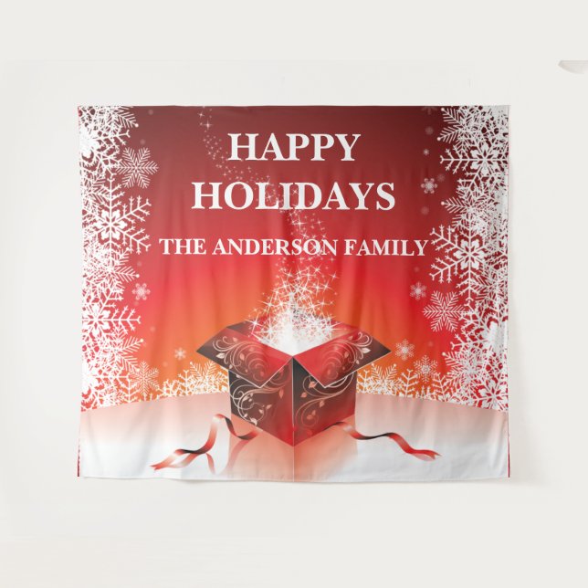 Tapiz Regalo sorpresa de Navidad festiva y alegre copos  (Anverso (horizontal))