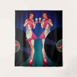 Tapiz Registros de Vinilo y Camarera Retro Pin Up