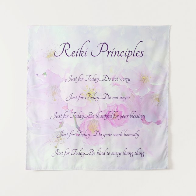 Tapiz Reiki Principles Pink Blossom design (Anverso)