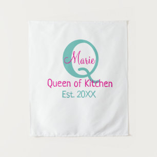 Tapiz Reina de la cocina monograma minimo verde rosa sim