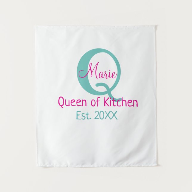 Tapiz Reina de la cocina monograma minimo verde rosa sim (Anverso)