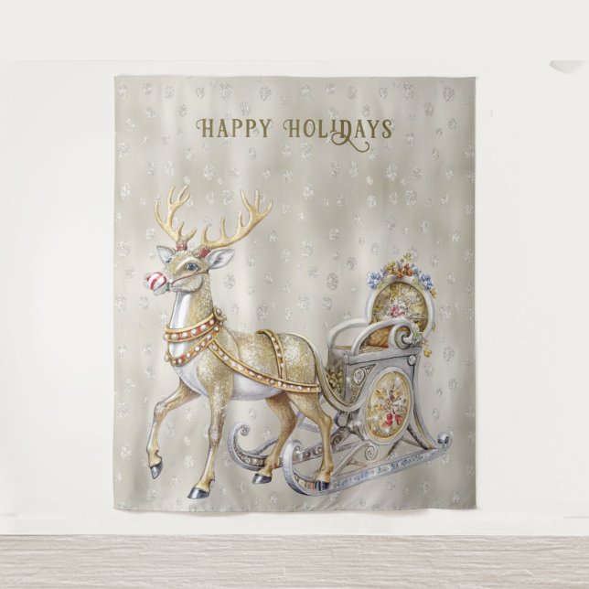 Tapiz Reindeer Sleigh Holiday Background (Anverso)
