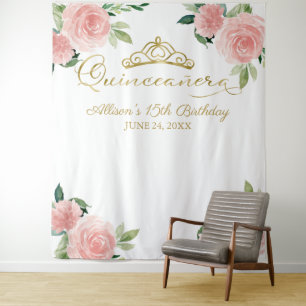 Tapiz Relieve metalizado dorado Quinceanera Tiara Fondo