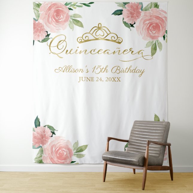 Tapiz Relieve metalizado dorado Quinceanera Tiara Fondo  (In situ)