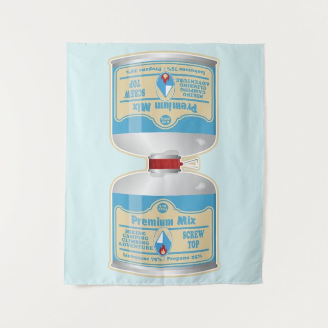 Tapiz Rellenando botes de gas para cocinas de campamento (Anverso)