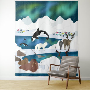 Tapiz Reno del oso polar ártico Walrus Orca Narwhal