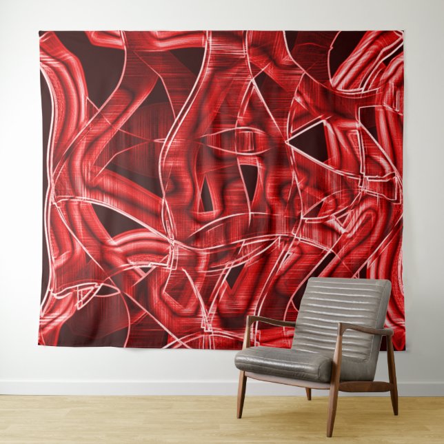 Tapiz Restos de cinta acrílica roja cruzada y superpuest (In situ (horizontal))