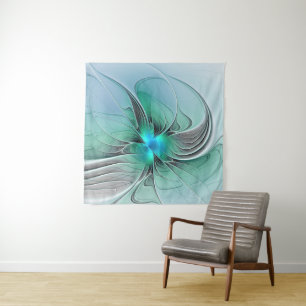 Tapiz Resumen Con Arte Fractal Azul Y Moderno