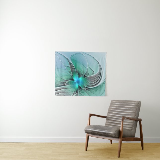 Tapiz Resumen Con Arte Fractal Azul Y Moderno (In situ (horizontal))