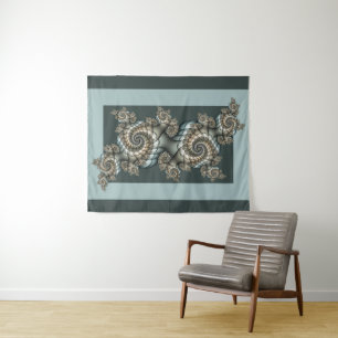 Tapiz Resumen de espirales de arte fractal beige claro a