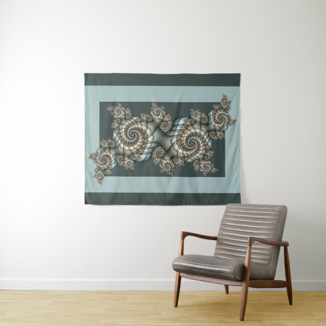 Tapiz Resumen de espirales de arte fractal beige claro a (In situ (horizontal))