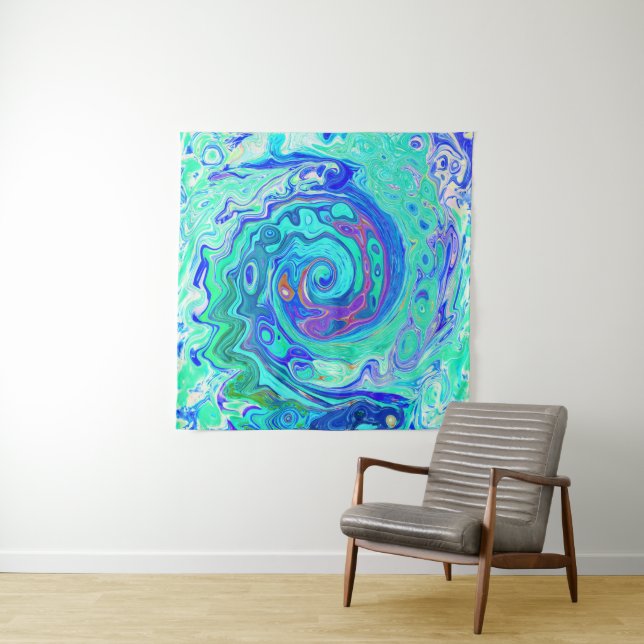 Tapiz Resumen de Groovy Ocean Blue y Green Liquid Swirl (In situ)