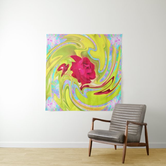 Tapiz Resumen de la rosa roja en el remolino amarillo y  (In situ)