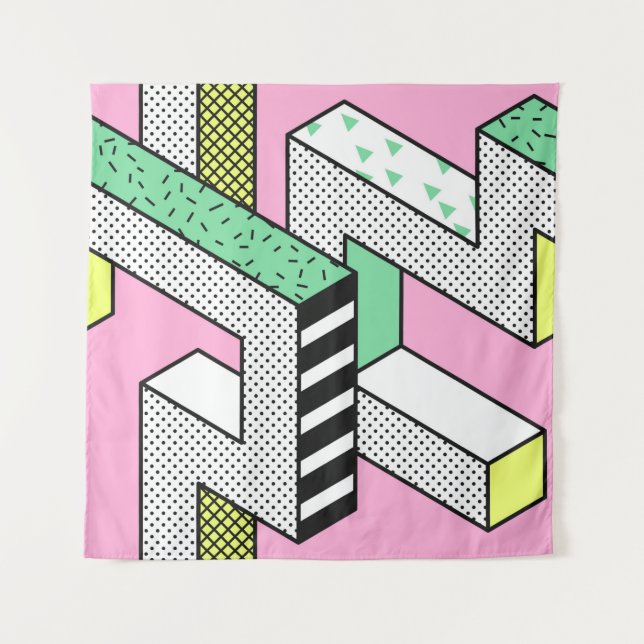 Tapiz Resumen de patrones sin soldadura Memphis con geóm (Anverso)