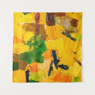Tapiz Resumen de pintura al óleo amarillo sobre lienzo.