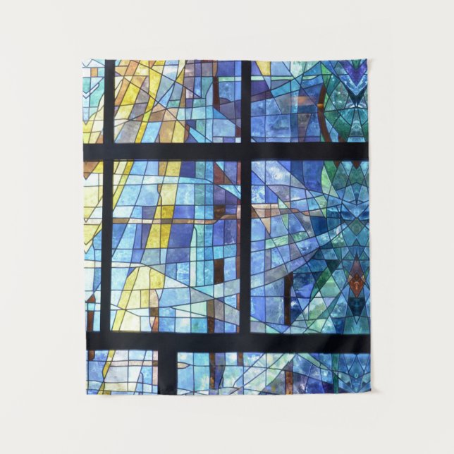 Tapiz Resumen de Vitalismo Azul Vitral Contemporáneo (Anverso)