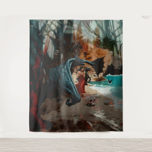 Tapiz Resumen del cráneo del dragón oculto brujería oscu (Anverso)