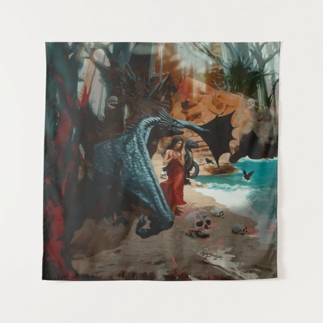 Tapiz Resumen del cráneo del dragón oculto brujería oscu (Anverso)