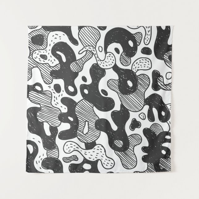 Tapiz Resumen Doodle Camouflage Estilo negro (Anverso)